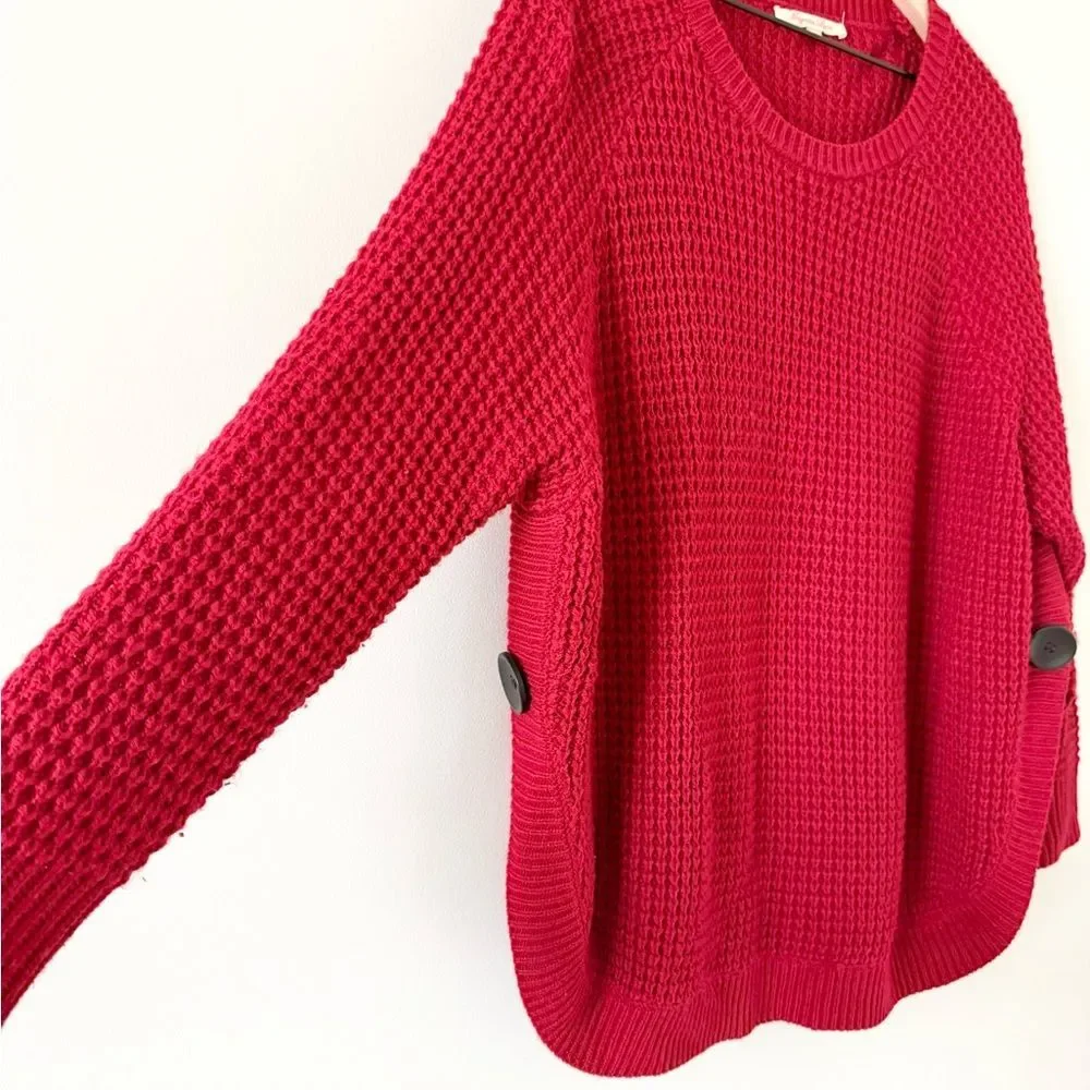 Magnolia Lane Chunky Knit Sweater with Side Button Detail in Red Size L - Picture 2 of 5